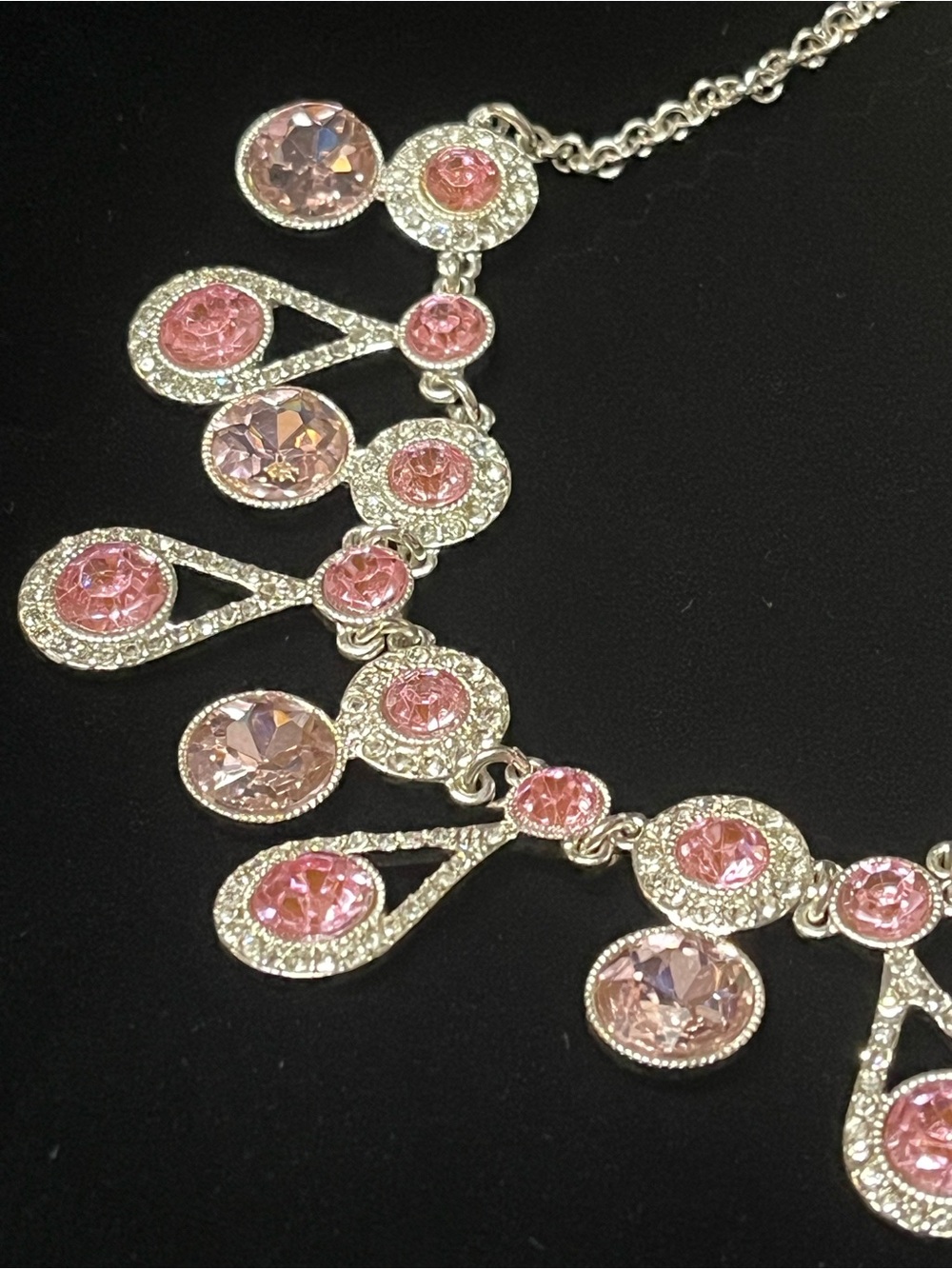 Monet Pink Crystal Teardrop Necklace and Dangle Earrings Set - Picture 6 of 9